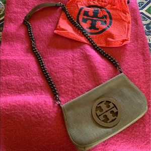 Tory Burch army green snakeskin crossbody/clutch
